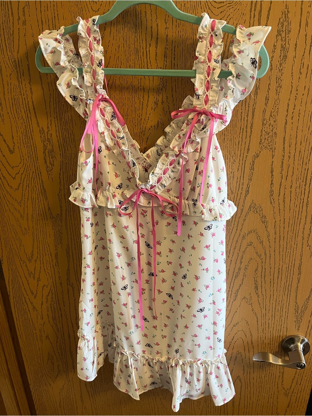Forever 21 Betsey Johnson Floral Ruffle dress with Pink floral Accents
